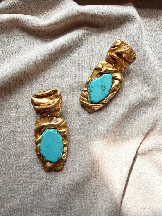 Asymmetric Draped - Antique Gold with Turquoise Magnesite (Clip-ons)
