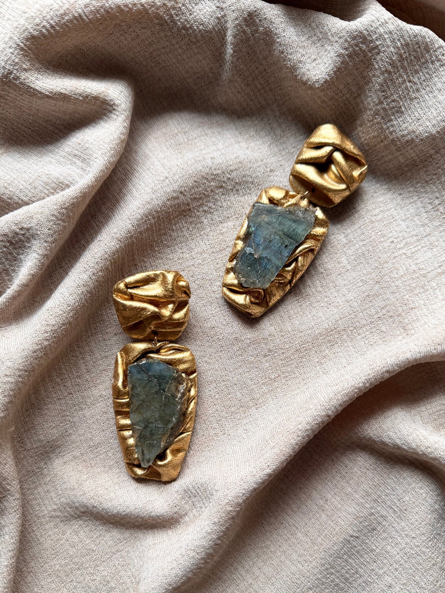 Asymmetric Draped - Antique Gold with Natural Labradorite