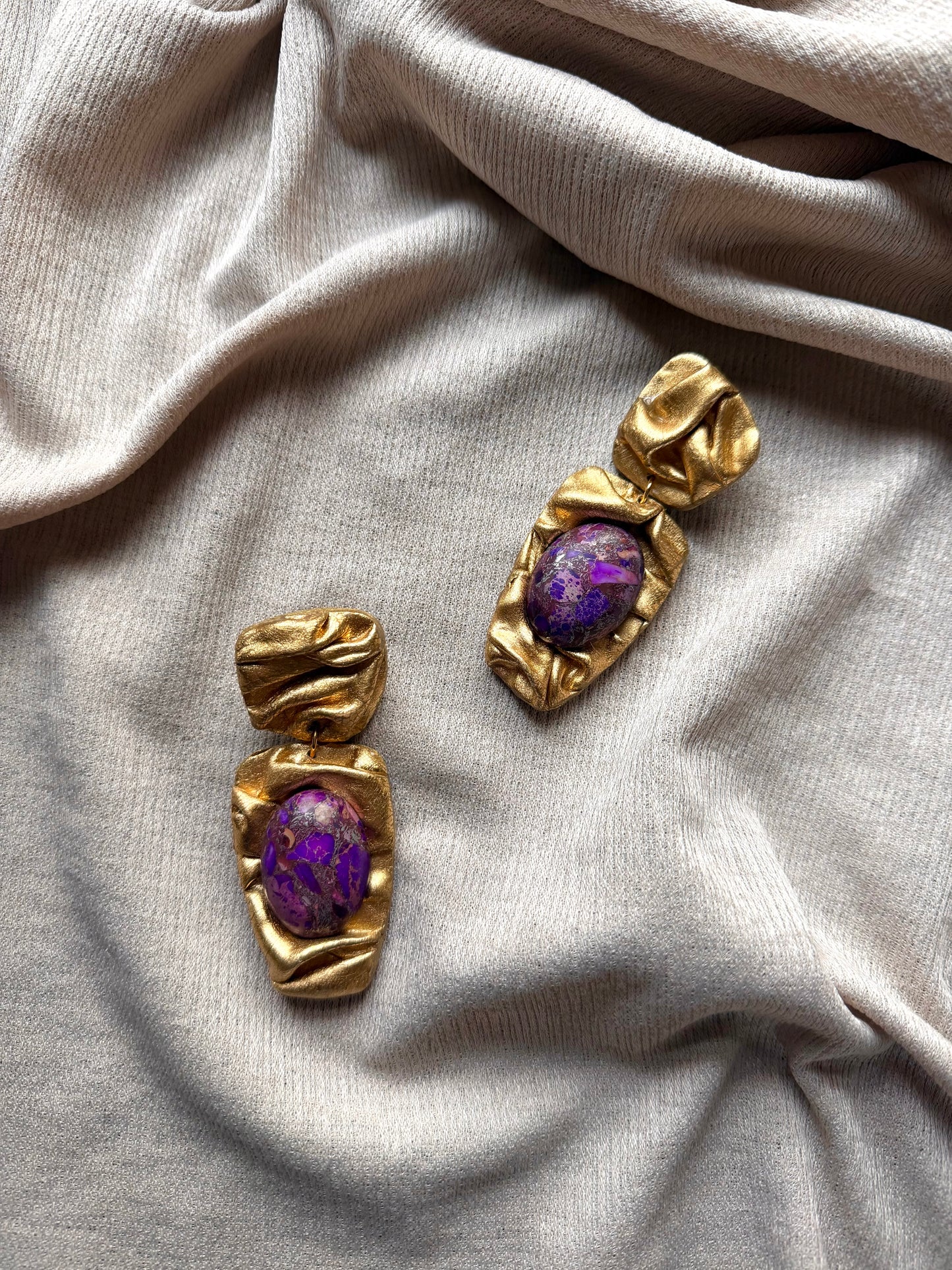 Asymmetric Draped - Antique Gold with Purple Imperial Jasper