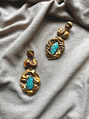 Ava & Azar Shahbanu handcrafted statement earrings with copper turquoise stones
