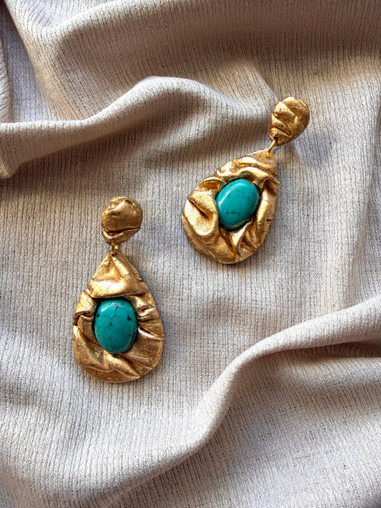 Teardrop Draped - Antique Gold with Turquoise