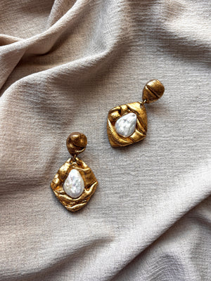 Ava & Azar handcrafted gold statement earrings with freshwater pearls