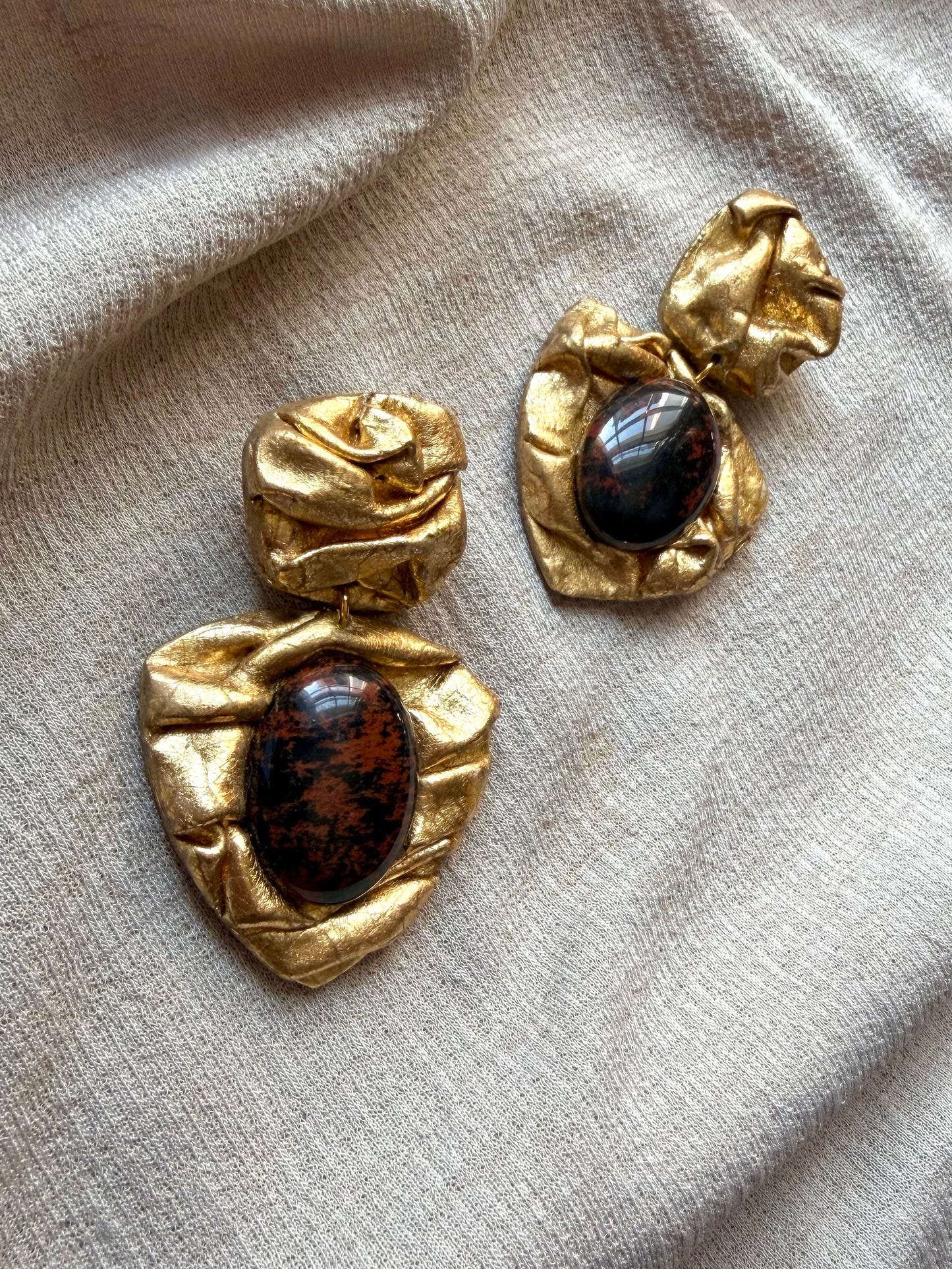 Triangular Draped - Antique Gold with Mahogany Obsidian