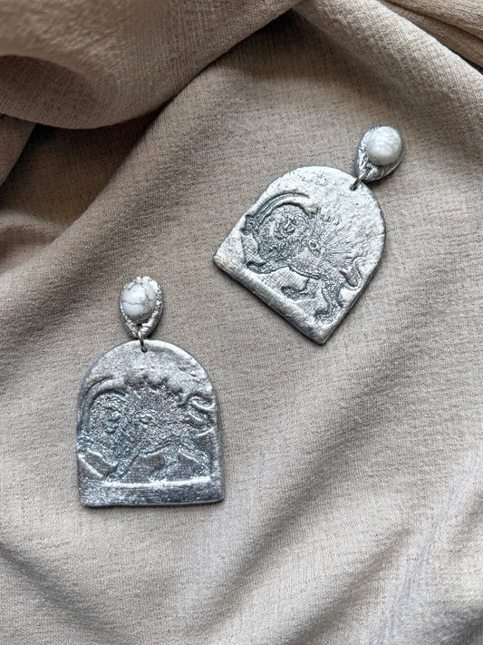 Farideh Lion and Sun - Silver with White Howlite