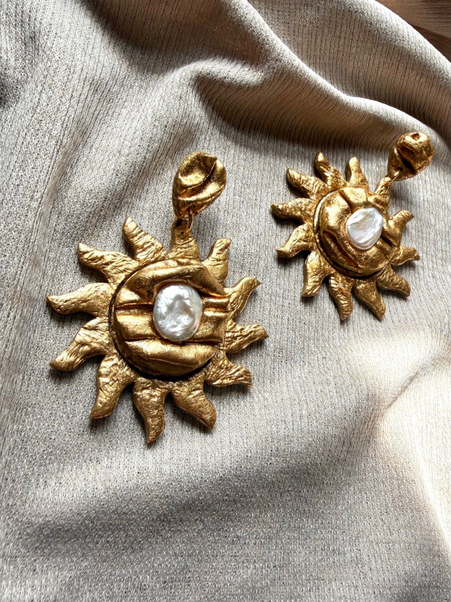 Draped Blazing Sun - Antique Gold with Freshwater Pearls