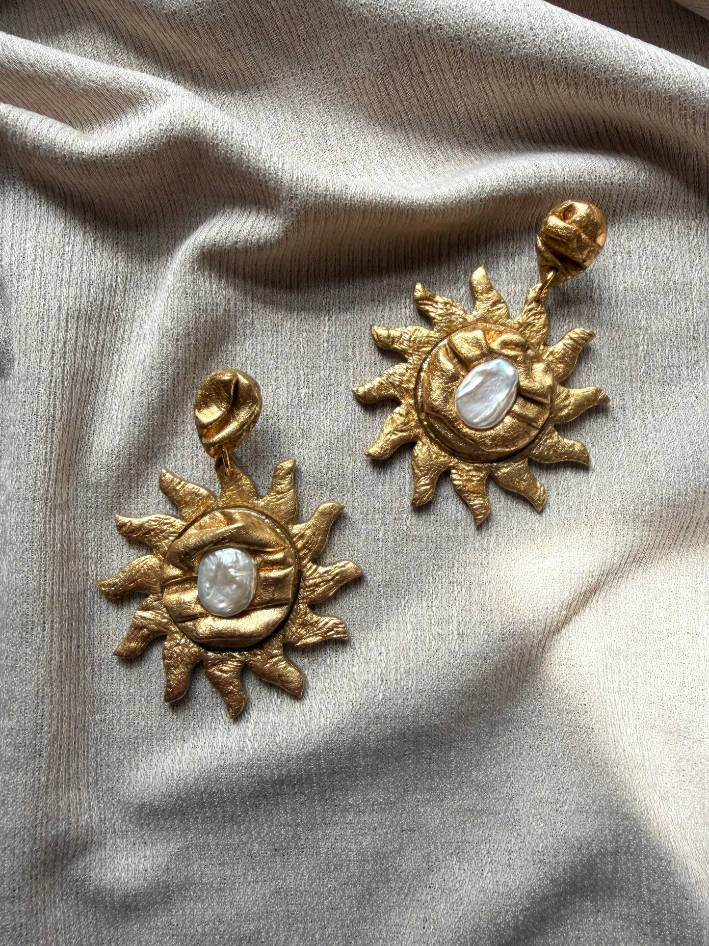 Draped Blazing Sun - Antique Gold with Freshwater Pearls
