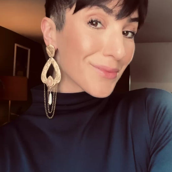 Model wearing Capri chain chandelier earrings